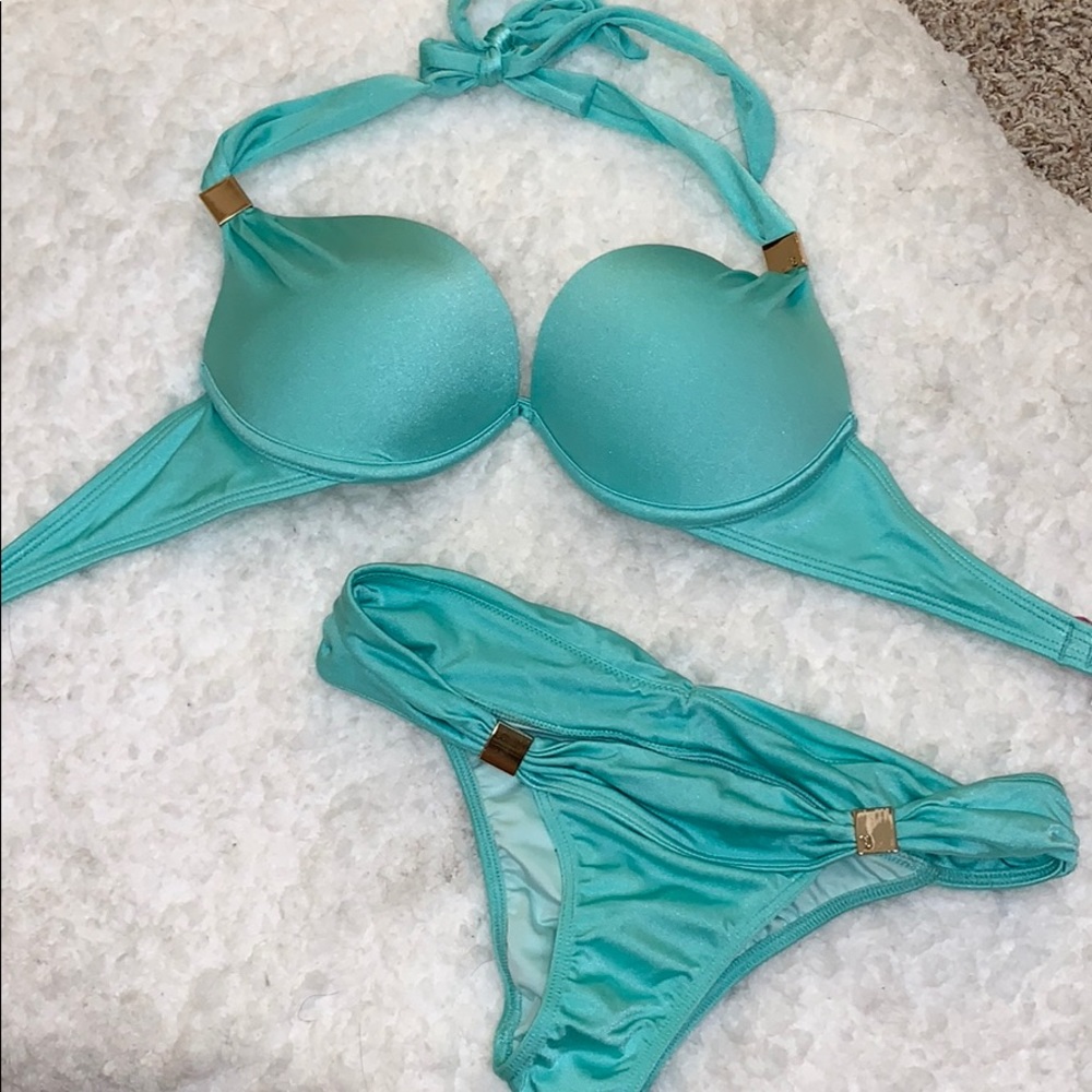 Turquoise/Mint Green Push Up Halter Bikini Set
